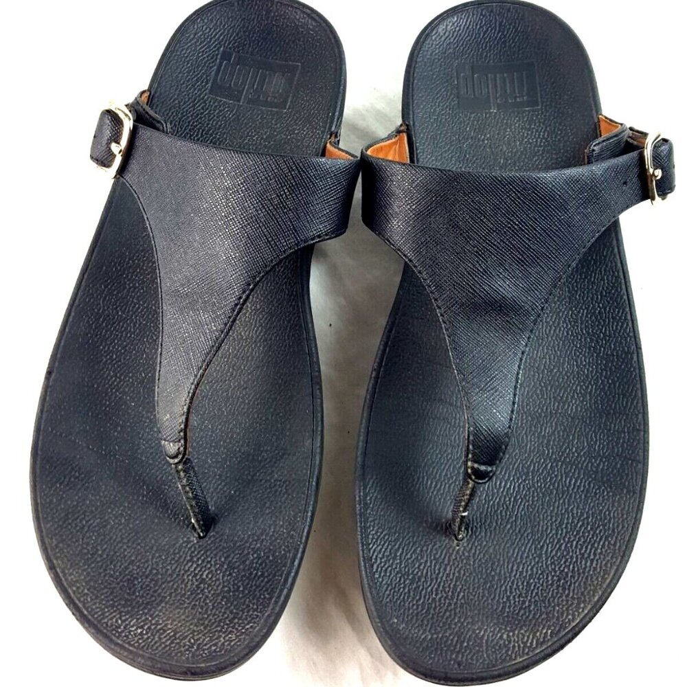 Fitflop Women's Black Leather Thong Sandals Size 8